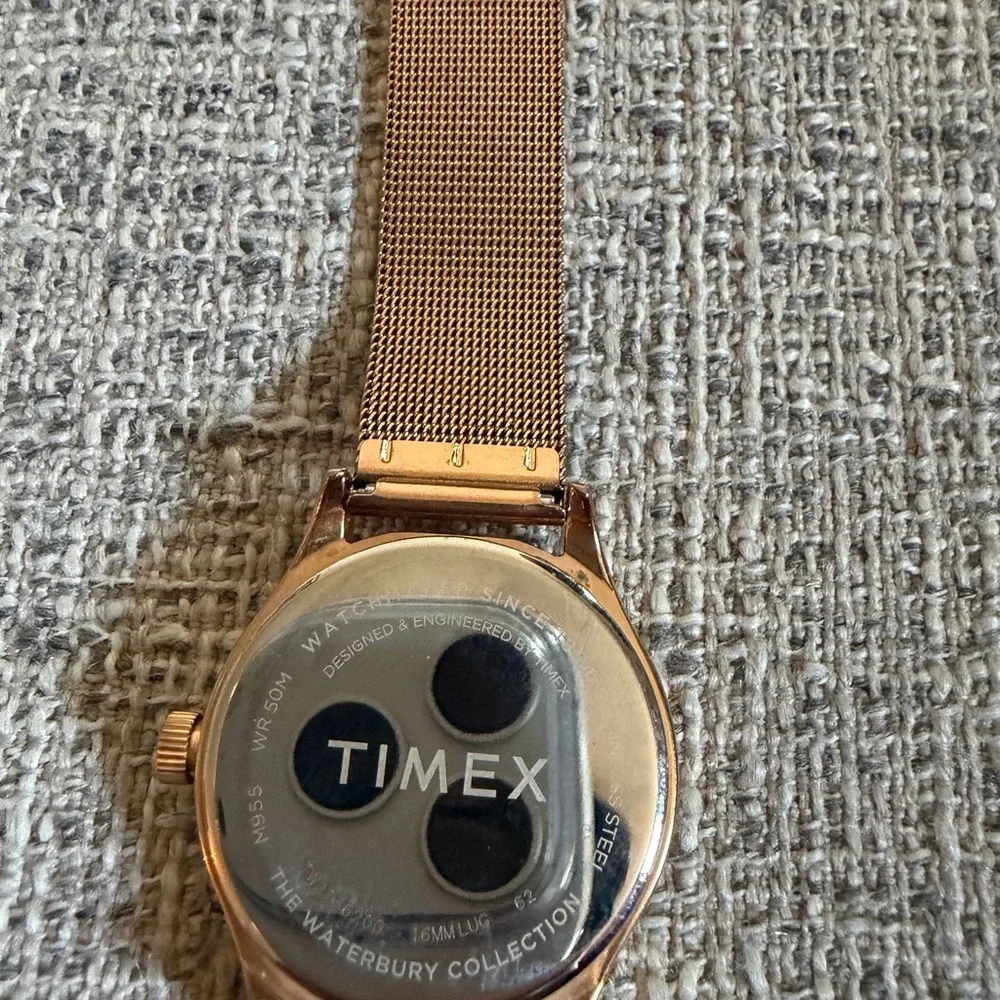 Timex Rose Gold Tone Mesh Band Watch with White Dial